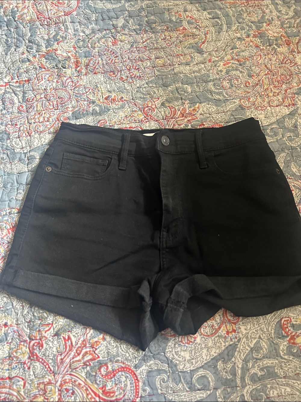 Abercrombie & Fitch Black High-Rise Cuffed Denim Shorts